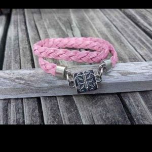 Rustic Cuff Vintage Pink Bolo Braided Leather Bracelet